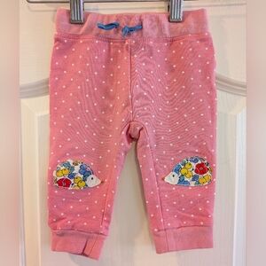 Baby Boden Polka Dot Floral Hedgehog Animal Applique Pink Sweatpants Size 9M
